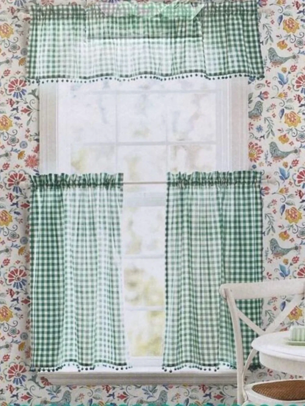 The pioneer woman gingham curtain set teal white valance and tier curtains